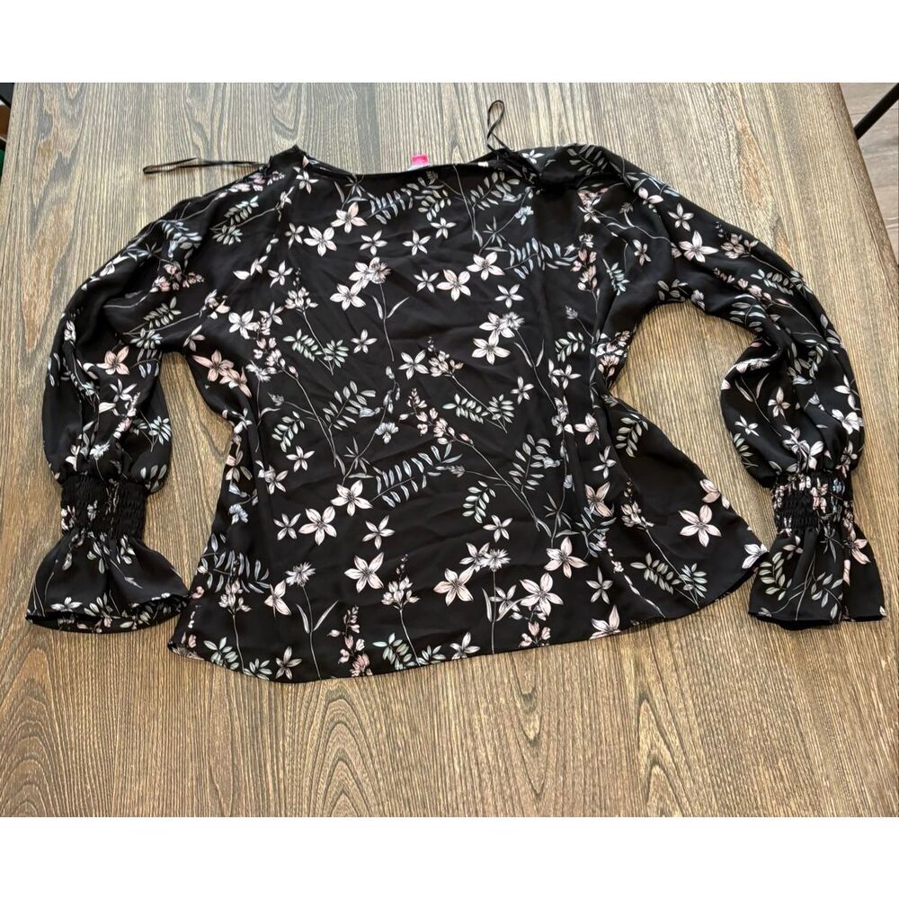Vince Camuto Womens Long Sleeve Blouse Floral Top Pullover Black/Multi Size L - Picture 4 of 4